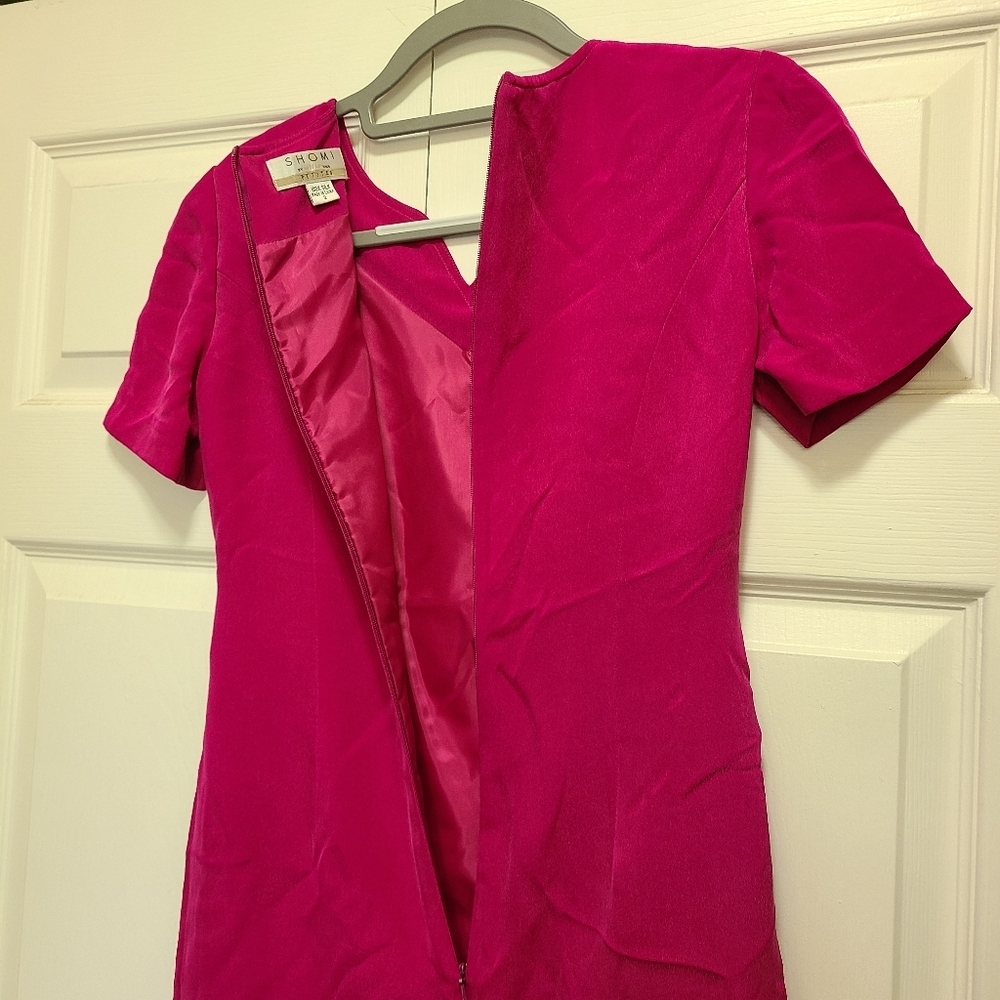 100% SILK SHOMI fuchsia pink mini dress size 2 euc vintage - Picture 8 of 13